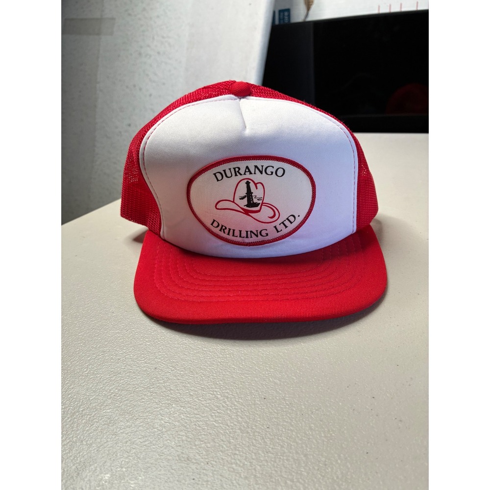 Vintage Durango Drilling Ltd Trucker Hat Red White Snapback Mesh Cap Korea Made